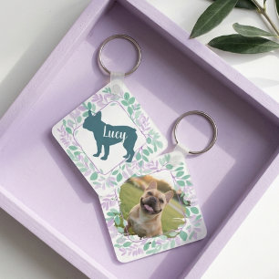 Custom French Bulldog Name & Photo Pastel Wreath Keychain