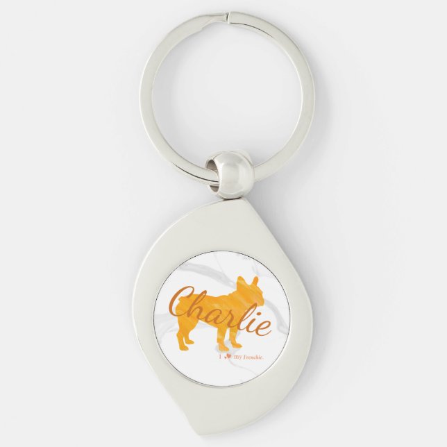 Custom French Bulldog Pastel Orange - Frenchie Keychain (Front)