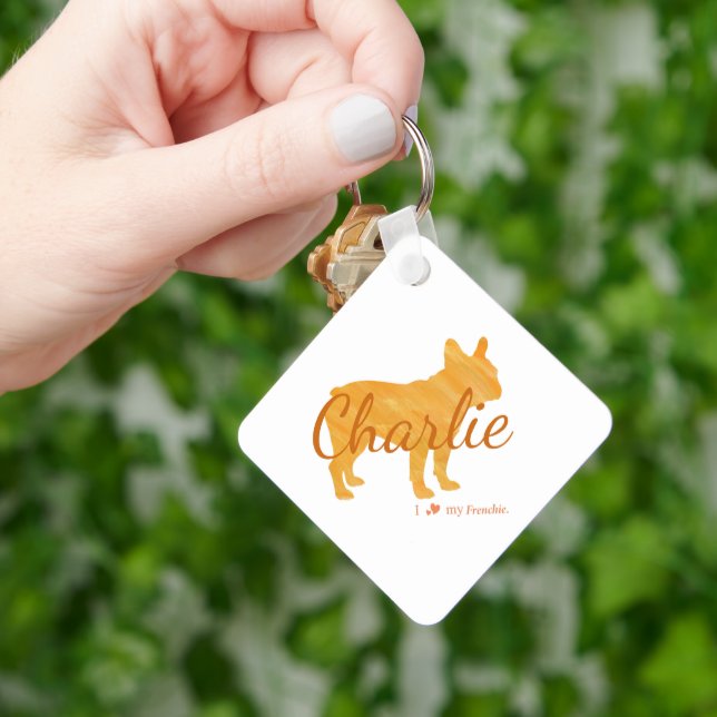 Custom French Bulldog Pastel Orange Frenchie Keychain (Hand)