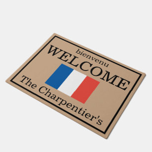 Custom French Flag Family Name Door Mat