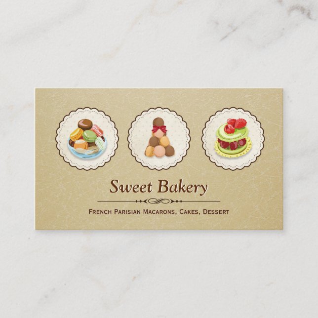Custom French Parisian Macarons Dessert Bake Store Business Card (Front)