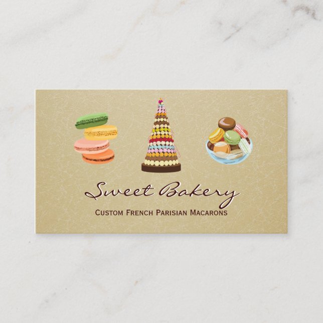 Custom French Parisian Macarons Dessert Store Business Card (Front)