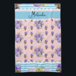 Custom French Pastel Pink Blue Pansy Womans Name Kitchen Towel<br><div class="desc">Shabby Chic Floral Aqua Stripe Christmas Stocking. From my own art design.</div>