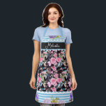 Custom French Pastel Pink Blue Rose Roses Painting Apron<br><div class="desc">Shabby Chic Floral Aqua Stripe Christmas Stocking. From my own art design.</div>