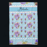 Custom French Pastel Purple Blue Pansy Womans Name Kitchen Towel<br><div class="desc">Shabby Chic Floral Aqua Stripe Christmas Stocking. From my own art design.</div>