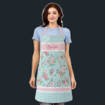 Custom French Pastel Teal Blue Blush Pink Roses Apron<br><div class="desc">Pretty cute romantic sweet blush pink roses floral design on white swiss polka dots pattern on a soft pastel mint green background With room to personalize or customize with a name or short text of your choice. Unique, pretty, decorative, fashionable and trendy birthday or Christmas gift for your loved ones,...</div>