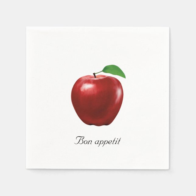 Custom Fresh Red Apple on White Napkins (Front)