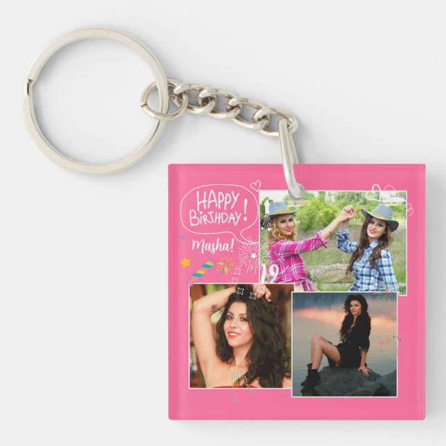 Custom Friend Happy Birthday Photo Collage  Keychain (Front)