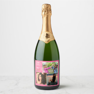 Custom Friend Happy Birthday Photo Collage Sparkling Wine Label