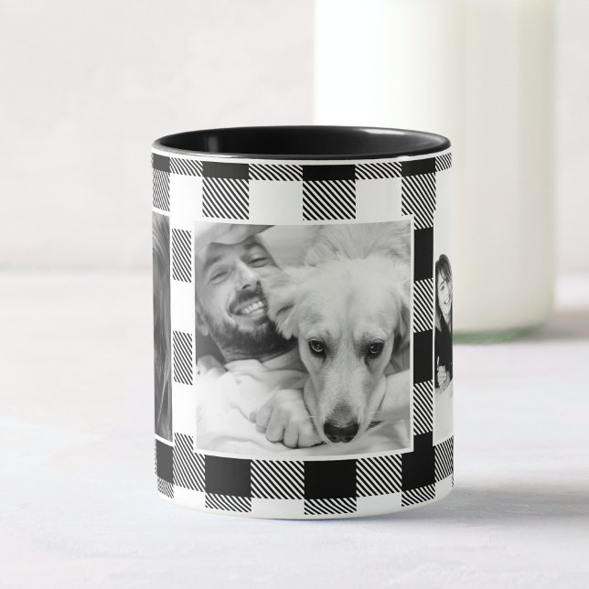 Custom Friends Photo Buffalo Plaid Pattern White Mug (Creator Uploaded)