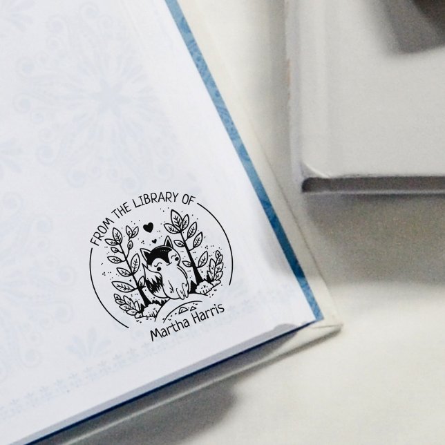 Custom From the Library Of, Cute Fox  Rubber Stamp (Creator Uploaded)