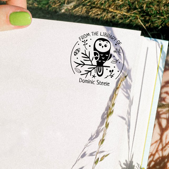 Custom From the Library Of, Cute Owl Book    Rubber Stamp (Creator Uploaded)