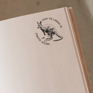 Custom From the Library Of, Kangaroo Book  Rubber Stamp