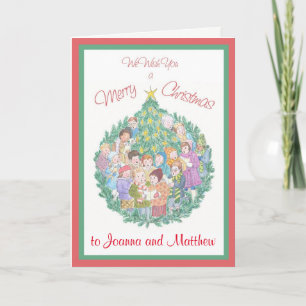 Custom Front Carol Singers and Christmas Tree Holiday Card