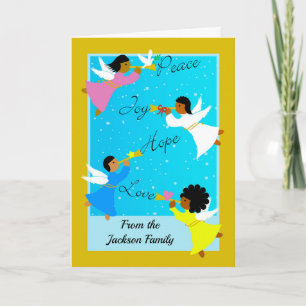 Custom Front Christmas with Multicultural Angels  Card