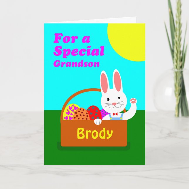 Custom Front Easter for Grandson, Add a Name Holiday Card (Front)