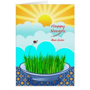 Custom Front Happy Norooz for Sister, Sabzeh Grass