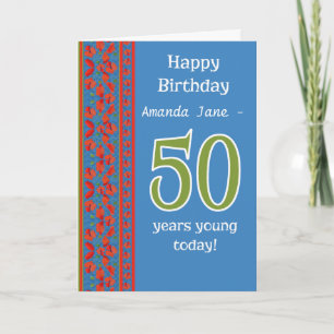 Custom Front Red Field Poppies 50th Birthday Card