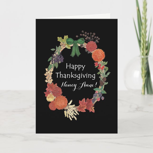 Custom Front Thanksgiving Fall Wreath Holiday Card (Front)