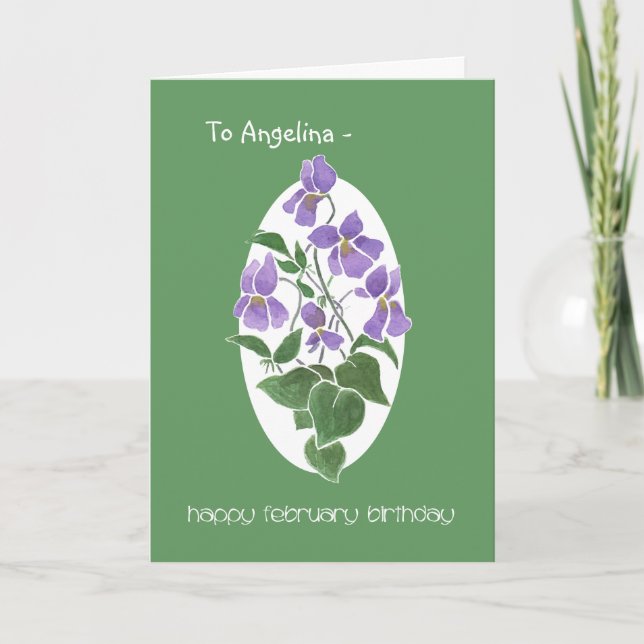 Custom Front Violets, February Birthday Card (Front)