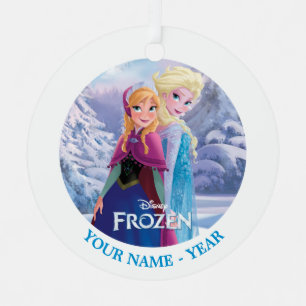 Custom Frozen Elsa and Anna Back To Back Metal Ornament