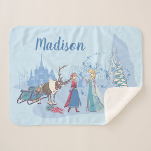 Custom Frozen Sven, Anna, Elsa & Olaf Blue Sherpa Blanket