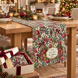 Custom Fruit & Pomegranate Heirloom Christmas Gift Short Table Runner