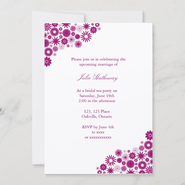 Custom Fuchsia Florals Bridal Shower Invitation (Front)