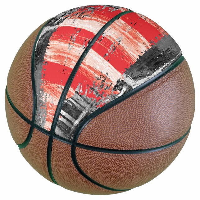 Custom Fullsize Basketball – Red Pulse Abstract  (Angled)