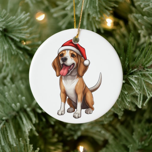Custom Fun Beagle Christmas Dog Ceramic Ornament (Tree)