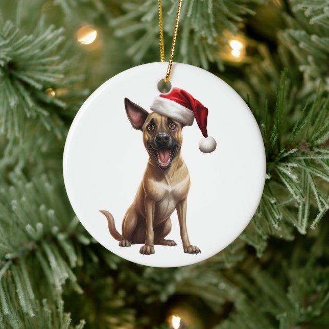Custom Fun Belgian Malinois Dog Ceramic Ornament (Tree)
