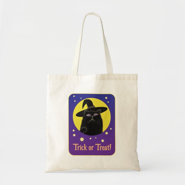 Custom Fun Black Cat Halloween Trick or Treat Tote Bag (Front)