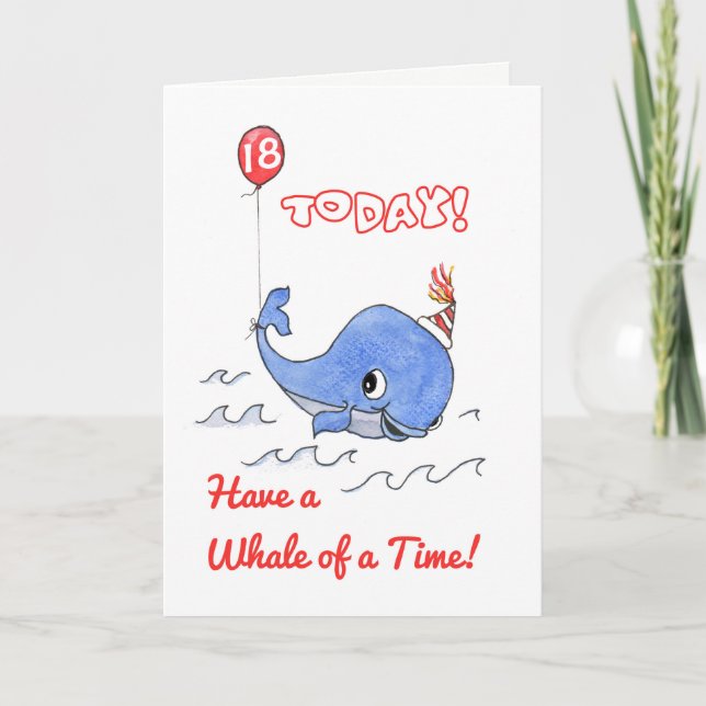 Custom Fun Cartoon Whale and Balloon Birthday Card (Front)