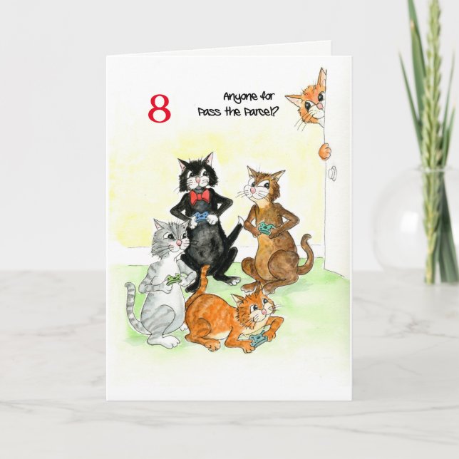 Custom Fun Cats Playing Video Game Any Birthday Card (Front)
