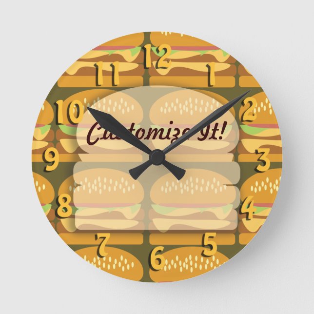 Custom Fun Cheeseburger Time Personality Fun Round Clock (Front)
