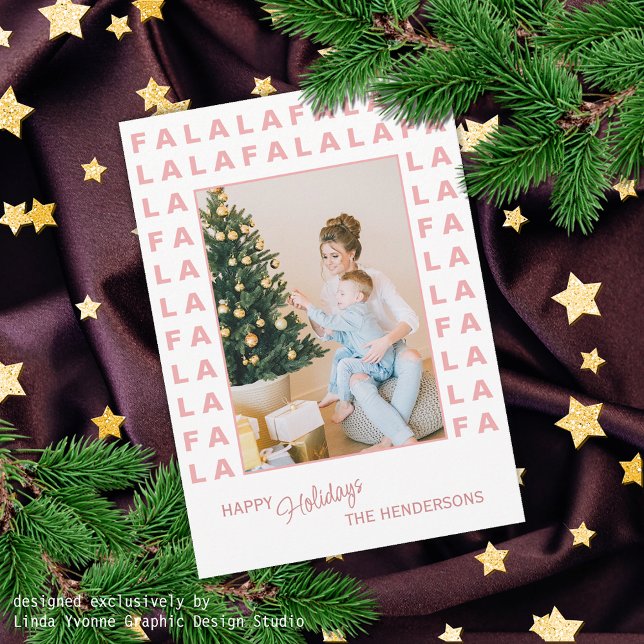 Custom Fun Classic FA LA LA Dusty Rose Blush Pink Holiday Card (Creator Uploaded)