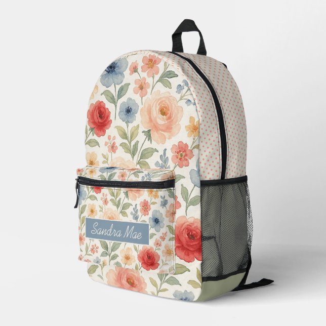 Custom Fun Classy Shabby French Floral Art Pattern Printed Backpack (Back Corner Right)