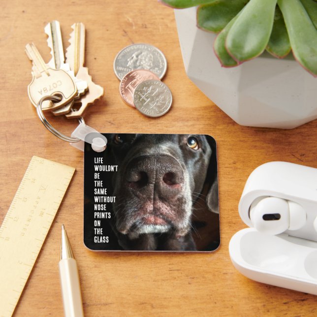 Custom Fun Close-Up Photo Chocolate Labrador Keychain (Desk)