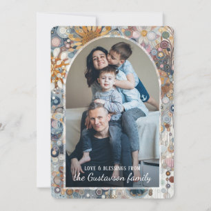 Custom Fun Colorful Abstract Snowflakes Floral Art Holiday Card