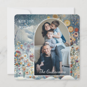 Custom Fun Colorful Abstract Snowflakes Floral Art Holiday Card