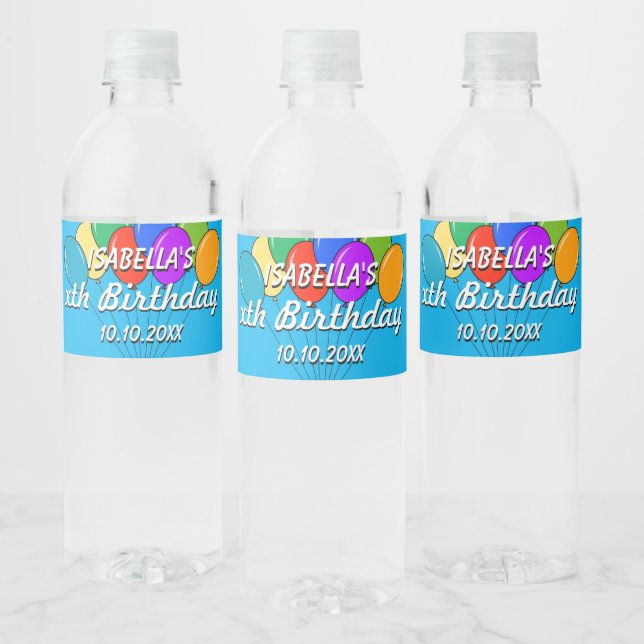 Custom fun colourful Birthday party balloons print Water Bottle Label (Bottles)