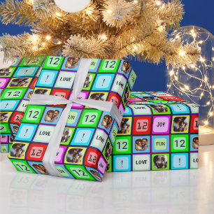 Custom Fun Colourful Personalized Text and 3 Photo Wrapping Paper