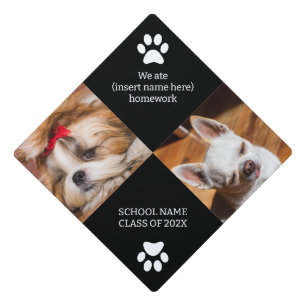 Custom fun dog photo collage We ate your homework Graduation Cap Topper