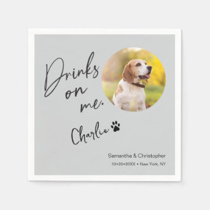 Custom fun Dog Photo Drinks on Me Wedding  Napkin