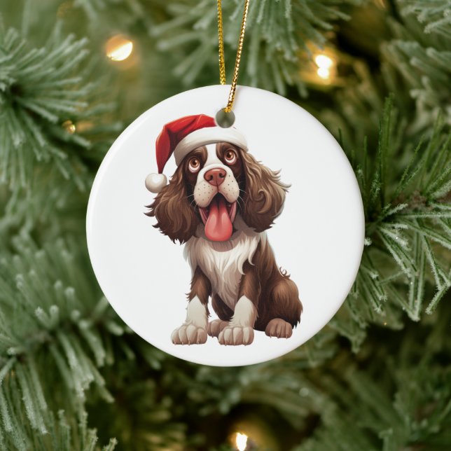 Custom Fun English Springer Spaniel Dog Ceramic Ornament (Tree)