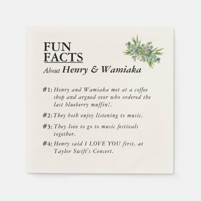 Custom FUN FACT of Groom & Bride Wedding Napkins (Front)