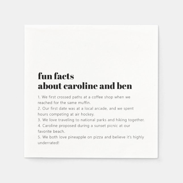 Custom Fun Facts Bride Groom Wedding Black White  Napkin (Front)