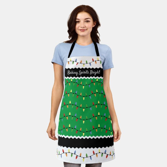 Custom Fun Festive Christmas Tree Lights Pattern Apron (Worn)
