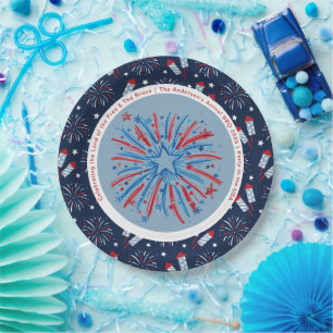 Custom Fun Fireworks 4th July Red White Blue Paper Plate
