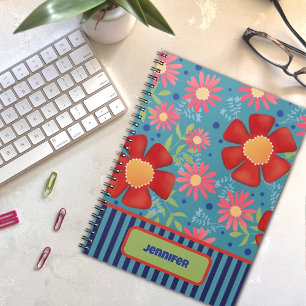 Custom Fun Floral Personalized Name Colourful Notebook